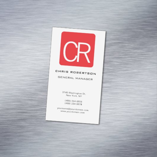 Vertical Red Stripe White Professional Plain マグネット名刺 (インサイチュ)