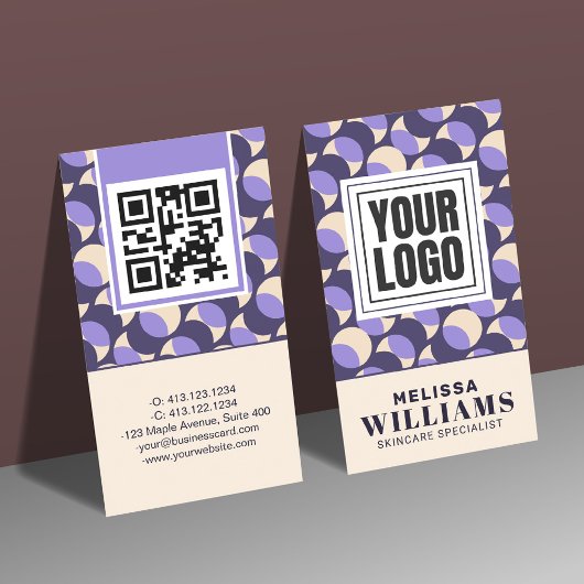 Vertical Retro Lavender Geometric  名刺