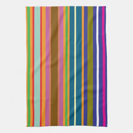 Vertical Retro Stripes Colorful キッチンタオル (縦)