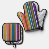 Vertical Retro Stripes Colorful 鍋つかみ&鍋敷きセット (正面/裏面)