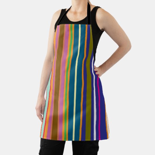 Vertical Retro Stripes Colorful Apron エプロン (インサイチュ)