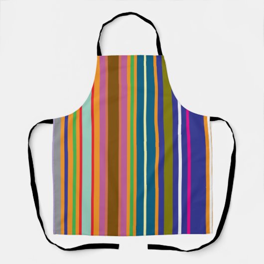 Vertical Retro Stripes Colorful Apron エプロン (正面)