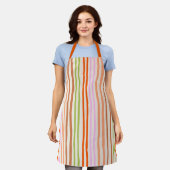 Vertical Retro Stripes Handdrawn エプロン (着用した状態)