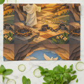 Vertical Risen Jesus Empty Tomb 3D Papercut Easter キッチンタオル (折り畳み)