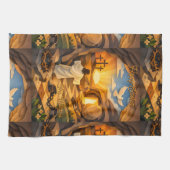 Vertical Risen Jesus Empty Tomb 3D Papercut Easter キッチンタオル (横)