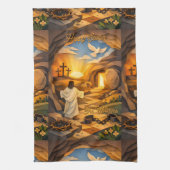 Vertical Risen Jesus Empty Tomb 3D Papercut Easter キッチンタオル (縦)