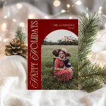 Vertical Script Photo Arch  箔シーズンカード<br><div class="desc">Exquisite foil holiday card designed with an arch-shaped photo frame and elegant vertical modern script. The arch-shaped photo frame is perfect for showcasing your favorite photo, creating a stunning visual impact on the dark burgundy colored background that is sure to leave a lasting impression. On the back is space for...</div>