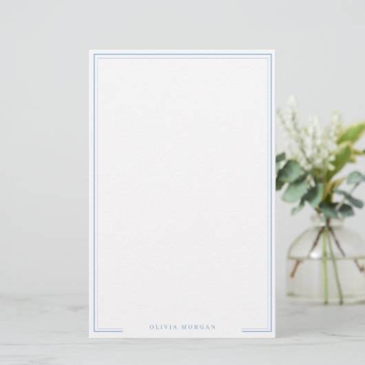 Vertical Simple Dusty Blue Border Name Stationery 便箋 (スタンド正面)