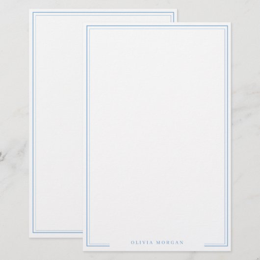 Vertical Simple Dusty Blue Border Name Stationery 便箋 (正面/裏面)