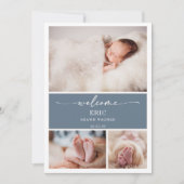  Vertical Slate Blue Photo Baby Announcement Card 招待状 (正面)