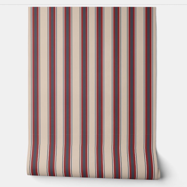 Vertical Stripes Tan Red Blue 壁紙 (ほどく)