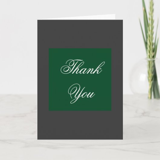 Vertical Thank You Gray Green Script Greeting Card サンキューカード (正面)