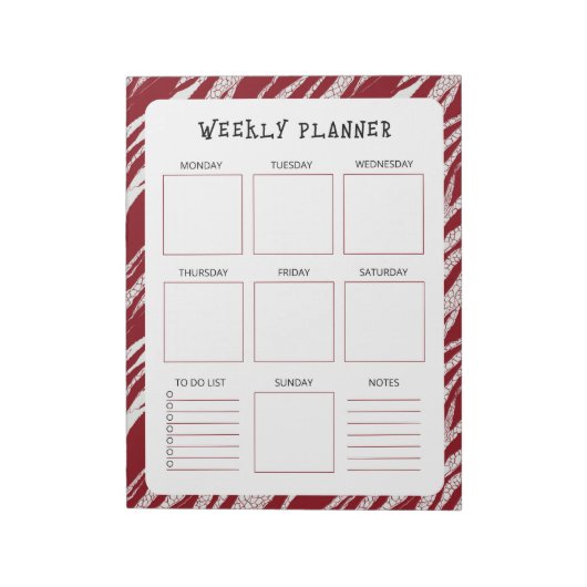 Vertical Undated Weekly Planner with Red Border ノートパッド (回転)
