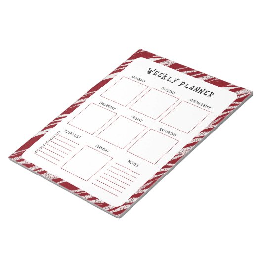 Vertical Undated Weekly Planner with Red Border ノートパッド (アングル)