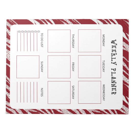 Vertical Undated Weekly Planner with Red Border ノートパッド (正面)
