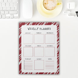 Vertical Undated Weekly Planner with Red Border ノートパッド