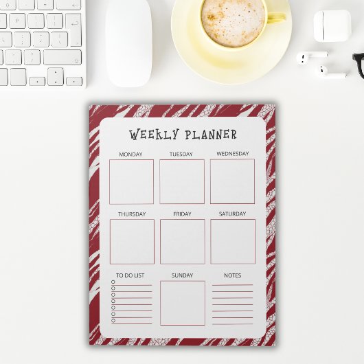 Vertical Undated Weekly Planner with Red Border ノートパッド