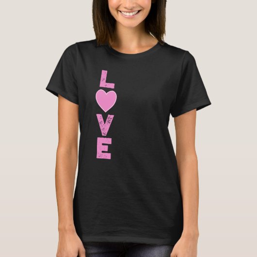 Vertical Word Love Pink Heart Women's T-Shirt Tシャツ (正面)
