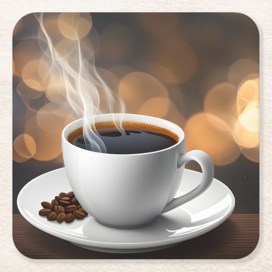 Very AIクール Generated Cup of Staming Coffee スクエアペーパーコースター (正面)