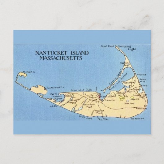 Very Blue Nantucket Island Map Postcard ポストカード (正面)
