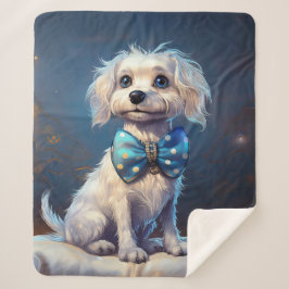 Very Cute Lil Doggie With Blue Bow Tie シェルパブランケット
