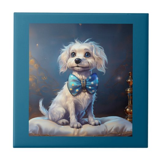 Very Cute Lil Doggie With Blue Bow Tie タイル (正面)