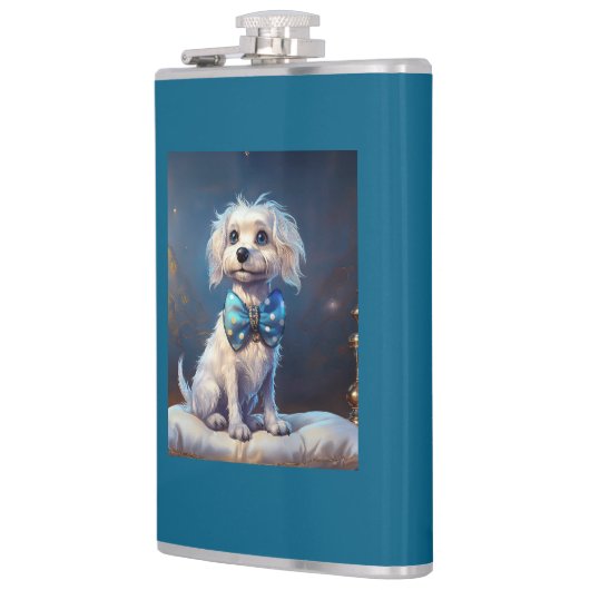 Very Cute Lil Doggie With Blue Bow Tie フラスク (左)