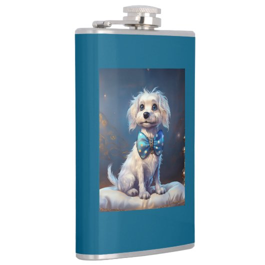 Very Cute Lil Doggie With Blue Bow Tie フラスク (右)