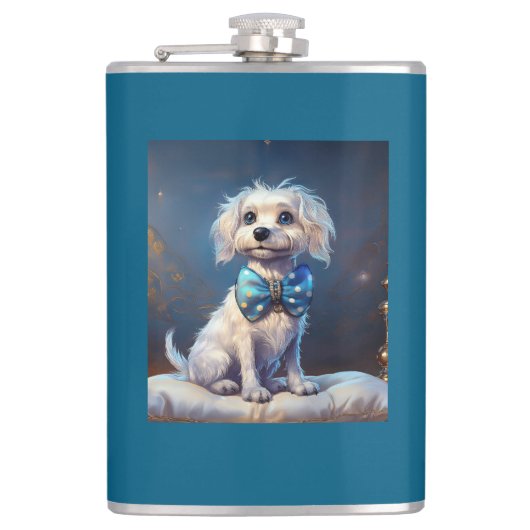 Very Cute Lil Doggie With Blue Bow Tie フラスク (正面)