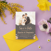 Very Dark Orange Minimalist Photo Wedding Save the 招待状