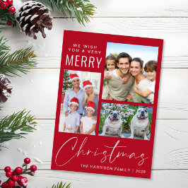 Very Merry 3 Photo Red Christmas シーズンカード