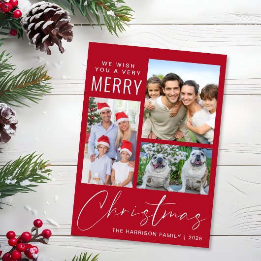 Very Merry 3 Photo Red Christmas シーズンカード