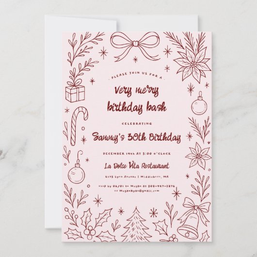 Very Merry Birthday Bash | Christmas Party 招待状 (正面)