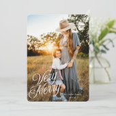 Very Merry Elegant Script Vertical Two Photo  シーズンカード (スタンド正面)