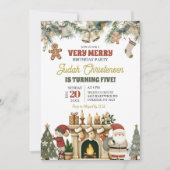 Very Merry Santa and Elf Christmas Birthday Party 招待状 (正面)