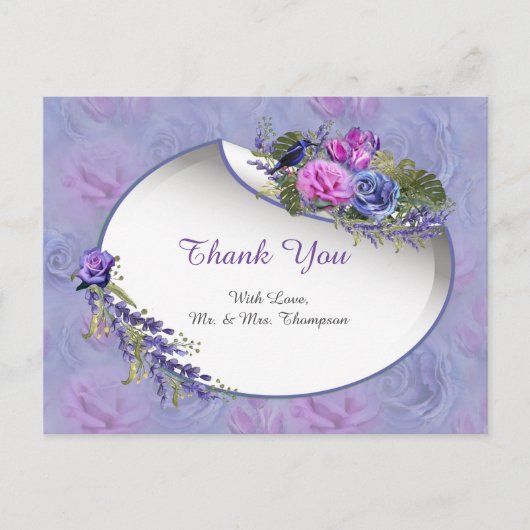 Very-peri Waterカラー、バラ、チューリップ ポストカード (正面)