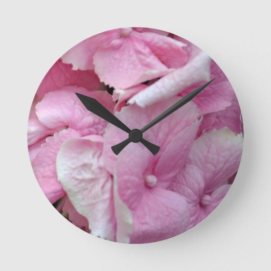 Very Pink Hydrangeas Wall Clock ラウンド壁時計 (正面)