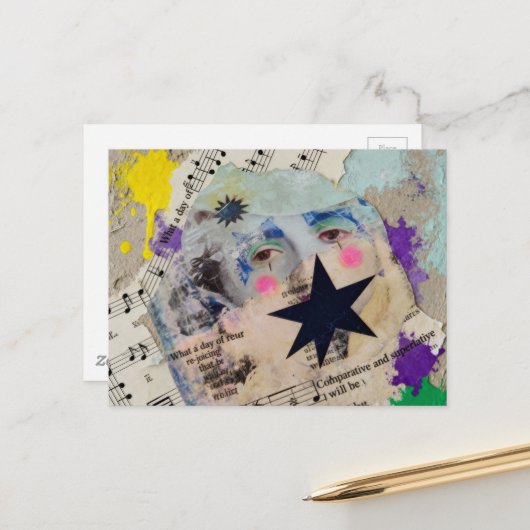 Very Unique colorful person mixed media Collage ポストカード (正面/裏面インサイチュ)