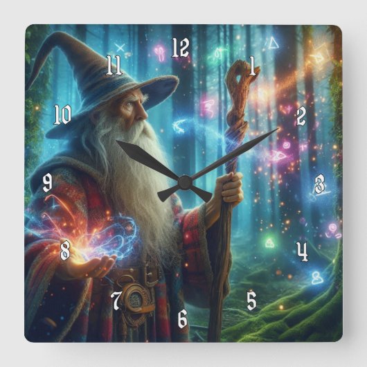 Very & Wizardクールによるカラフル呪文のキャスト スクエア壁時計 (正面)