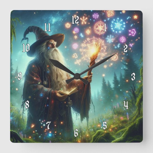 Very & Wizardクールによるカラフル呪文のキャスト スクエア壁時計 (正面)