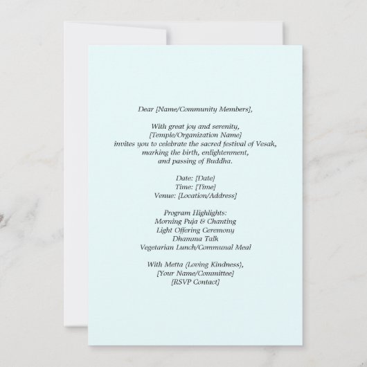 Vesak Lotus Monk Zen 招待状 (裏面)