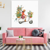 Vespa Scooter meisje met bloemen キャンバスプリント (インサイチュ (リビング))