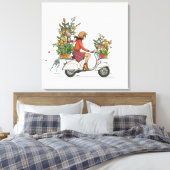 Vespa Scooter meisje met bloemen キャンバスプリント (インサイチュ (寝室))