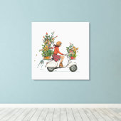 Vespa Scooter meisje met bloemen キャンバスプリント (インサイチュ (ウッドフロア))