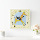 Vess 6月エリカ著回転木馬のキリン スクエア壁時計 (ホーム)