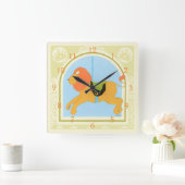 Vess 6月エリカ著回転木馬のライオン スクエア壁時計 (ホーム)