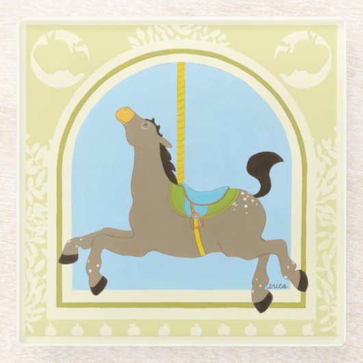 Vess 6月エリカ著回転木馬の馬 ガラスコースター (正面)