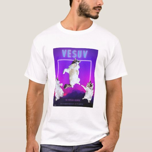 Vesuv Cat 9はネオンおもしろいTシャツが生まユニセックスれる Tシャツ (正面)