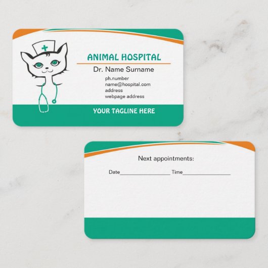 Vet Doctor & Animal Clinic Dog Cat business card 予約カード (正面/裏面)