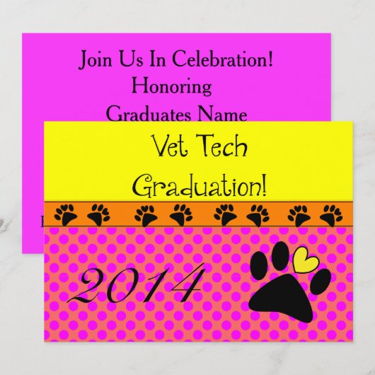 Vet Techの卒業案内 招待状 (正面/裏面)